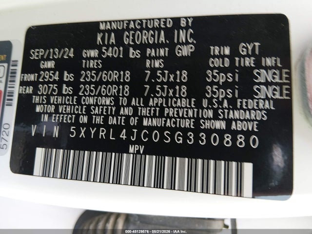 Продажа на аукционе авто 2025 Kia Sorento S, vin: 5XYRL4JC0SG330880, номер лота: 45129576