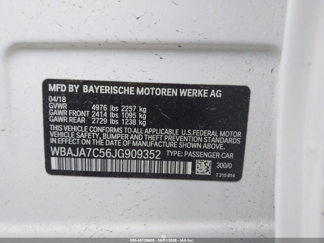 Продаж на аукціоні авто 2018 Bmw 530i Xdrive, vin: WBAJA7C56JG909352, номер лоту: 45129609