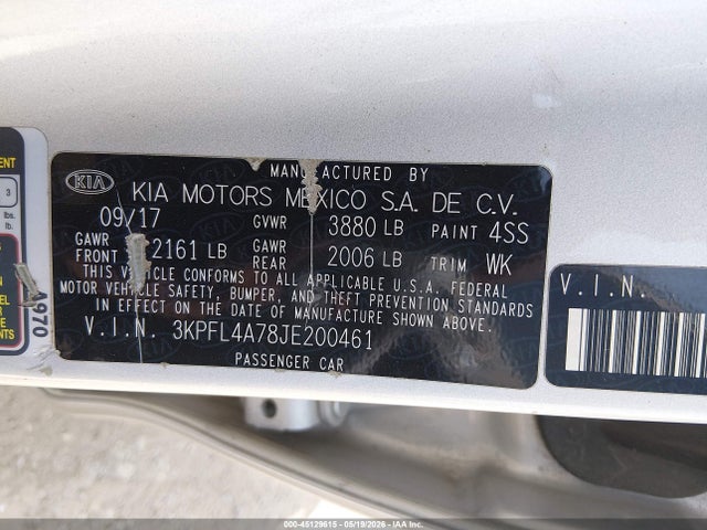 45129615 :رقم المزاد ، 3KPFL4A78JE200461 vin ، 2018 Kia Forte Lx مزاد بيع