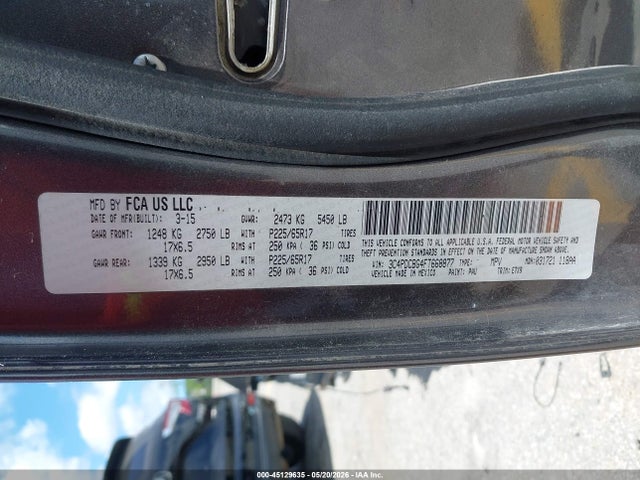 2015 Dodge Journey Sxt მანქანა იყიდება აუქციონზე, vin: 3C4PDCBG4FT668877, აუქციონის ნომერი: 45129635