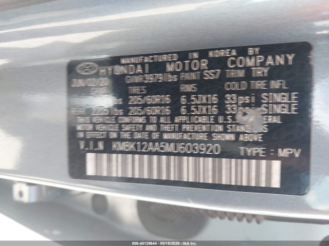 Продаж на аукціоні авто 2021 Hyundai Kona Se, vin: KM8K12AA5MU603920, номер лоту: 45129644