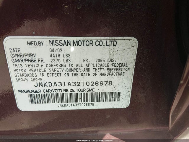 Aukcja sprzedaży 2002 Infiniti I35 Luxury, vin: JNKDA31A32T026678, numer aukcji: 45129672