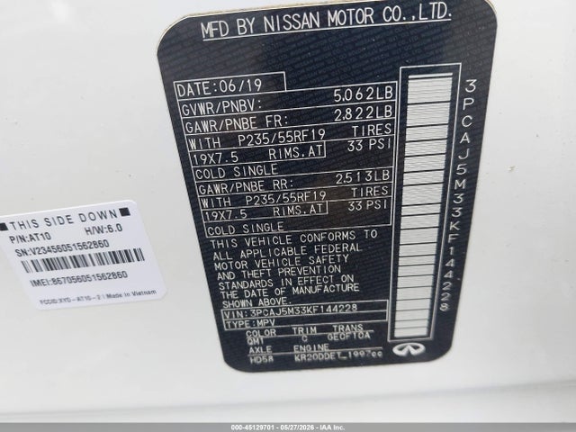2019 Infiniti Qx50 Luxe მანქანა იყიდება აუქციონზე, vin: 3PCAJ5M33KF144228, აუქციონის ნომერი: 45129701