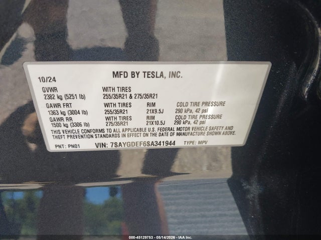 Продаж на аукціоні авто 2025 Tesla Model Y Performance Dual Motor All-wheel Drive, vin: 7SAYGDEF6SA341944, номер лоту: 45129753