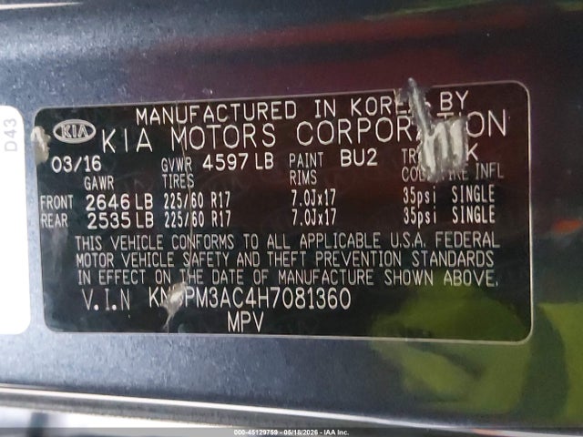 Продаж на аукціоні авто 2017 Kia Sportage Lx, vin: KNDPM3AC4H7081360, номер лоту: 45129759