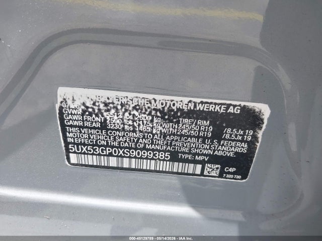 45129789 :رقم المزاد ، 5UX53GP0XS9099385 vin ، 2025 Bmw X3 30 Xdrive مزاد بيع