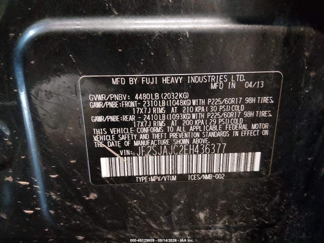 45129809 :رقم المزاد ، JF2SJAJC2EH436377 vin ، 2014 Subaru Forester 2.5i Limited مزاد بيع