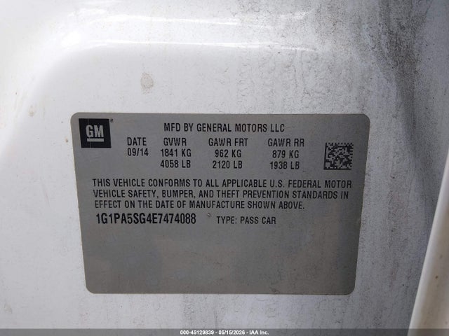 Продажа на аукционе авто 2014 Chevrolet Cruze Ls Auto, vin: 1G1PA5SG4E7474088, номер лота: 45129839