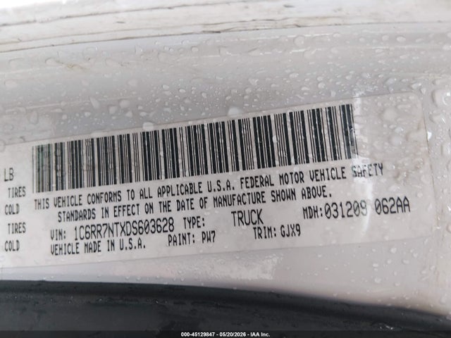 Продаж на аукціоні авто 2013 Ram 1500 Laramie, vin: 1C6RR7NTXDS603628, номер лоту: 45129847