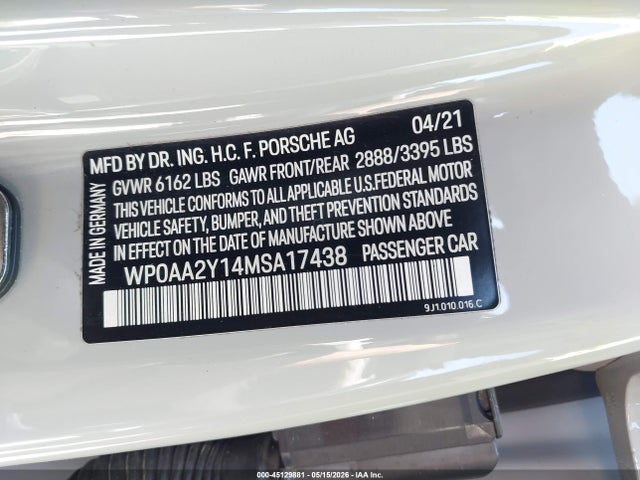 Porsche Taycan 2021 WP0AA2Y14MSA17438 Image 9