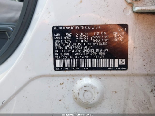 45129925 :رقم المزاد ، 3CZRU6H38GM736781 vin ، 2016 Honda Hr-v Lx مزاد بيع