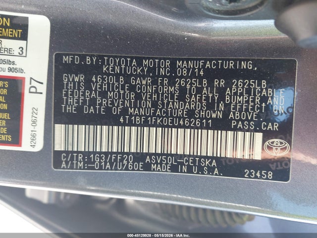 Aukcja sprzedaży 2014 Toyota Camry Se, vin: 4T1BF1FK0EU462611, numer aukcji: 45129928