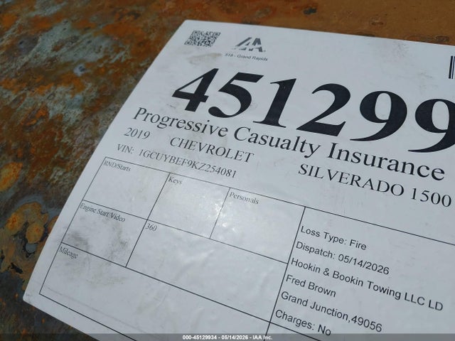 Продажа на аукционе авто 2019 Chevrolet Silverado 1500 Custom, vin: 1GCUYBEF9KZ254081, номер лота: 45129934