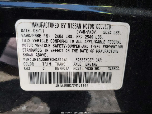 Продаж на аукціоні авто 2012 Infiniti Ex35 Journey, vin: JN1AJ0HR7CM451141, номер лоту: 45129941