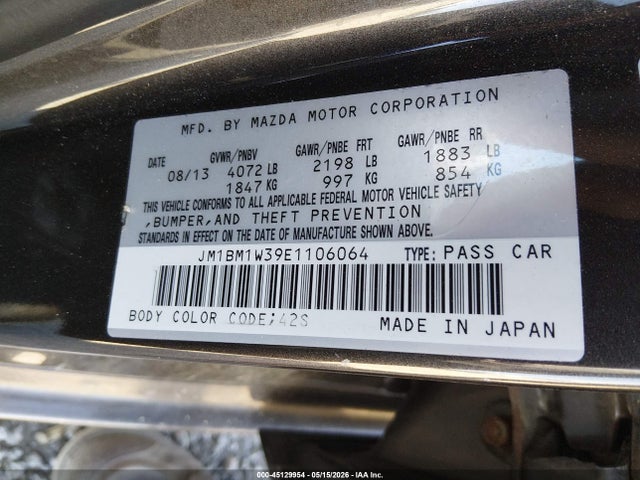 2014 Mazda Mazda3 S Grand Touring მანქანა იყიდება აუქციონზე, vin: JM1BM1W39E1106064, აუქციონის ნომერი: 45129954