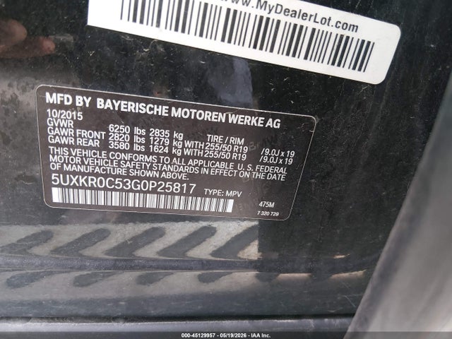 45129957 :رقم المزاد ، 5UXKR0C53G0P25817 vin ، 2016 Bmw X5 Xdrive35i مزاد بيع