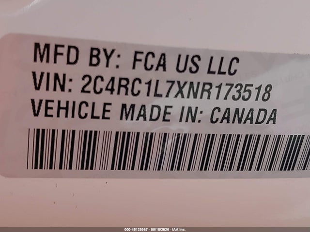 Aukcja sprzedaży 2022 Chrysler Pacifica Hybrid Touring L, vin: 2C4RC1L7XNR173518, numer aukcji: 45129967