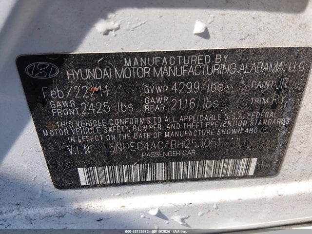 Aukcja sprzedaży 2011 Hyundai Sonata Limited, vin: 5NPEC4AC4BH253051, numer aukcji: 45129973