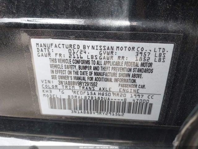Aukcja sprzedaży 2024 Nissan Sentra S Xtronic Cvt, vin: 3N1AB8BV9RY291562, numer aukcji: 45130007