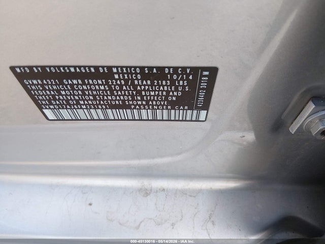 2015 Volkswagen Jetta 1.8t Se მანქანა იყიდება აუქციონზე, vin: 3VWD17AJ6FM231891, აუქციონის ნომერი: 45130016