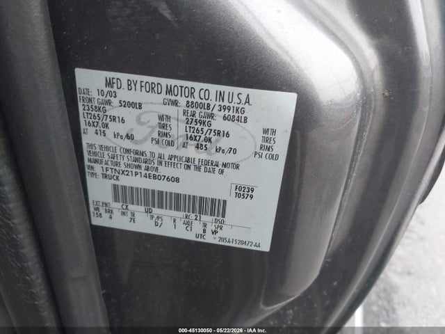 45130050 :رقم المزاد ، 1FTNX21P14EB07608 vin ، 2004 Ford F-250 Lariat/xl/xlt مزاد بيع