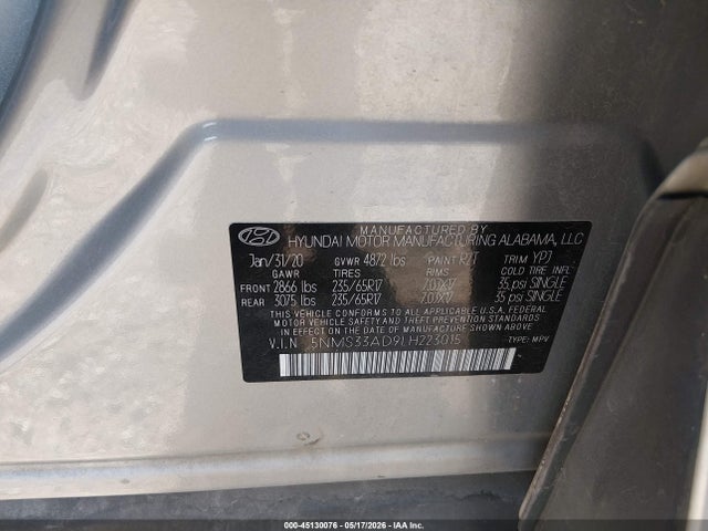 Продаж на аукціоні авто 2020 Hyundai Santa Fe Sel, vin: 5NMS33AD9LH223015, номер лоту: 45130076