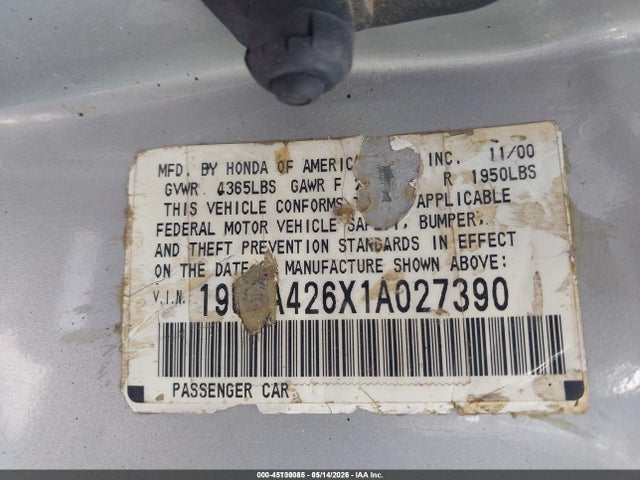 Auction sale of the 2001 Acura Cl 3.2 Type S, vin: 19UYA426X1A027390, lot number: 45130085