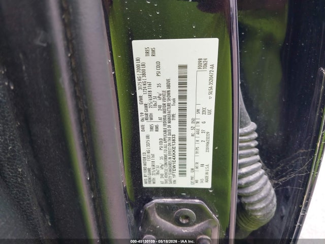 2019 Ford F-150 Xlt მანქანა იყიდება აუქციონზე, vin: 1FTEW1E4XKKE13833, აუქციონის ნომერი: 45130109