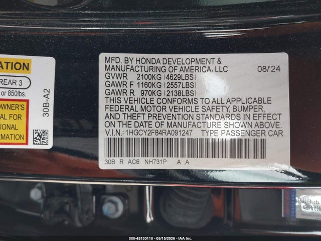 1HGCY2F84RA091247 Honda Accord Hybrid Touring