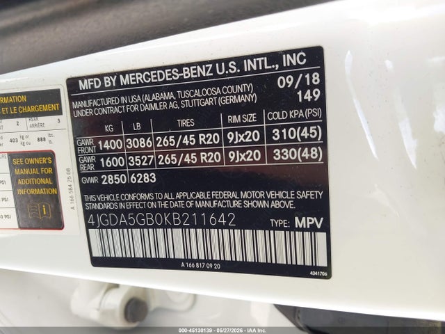 4JGDA5GB0KB211642 Mercedes-Benz Gle 400 4matic