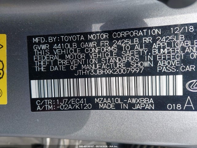 Продаж на аукціоні авто 2019 Lexus Ux 200, vin: JTHY3JBHXK2007997, номер лоту: 45130187
