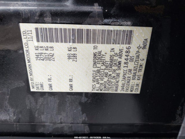 45130211 :رقم المزاد ، 1N4AL2APXCC184486 vin ، 2012 Nissan Altima 2.5 S مزاد بيع