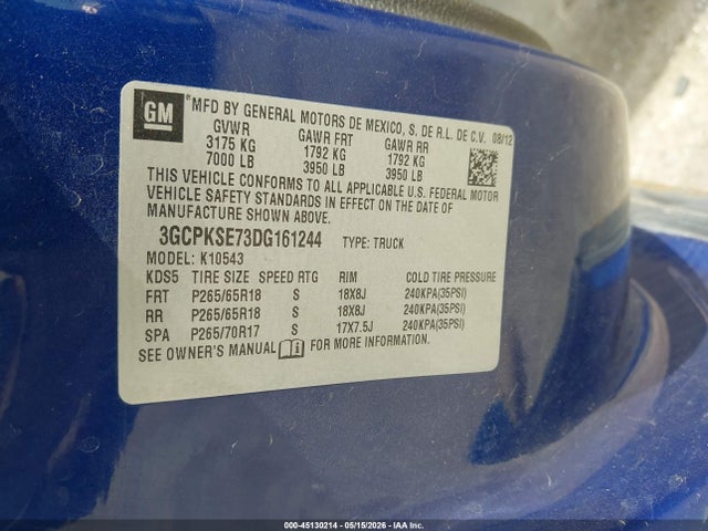 Aukcja sprzedaży 2013 Chevrolet Silverado 1500 Lt, vin: 3GCPKSE73DG161244, numer aukcji: 45130214