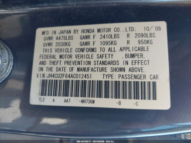 Продаж на аукціоні авто 2010 Acura Tsx 2.4, vin: JH4CU2F64AC012451, номер лоту: 45130217