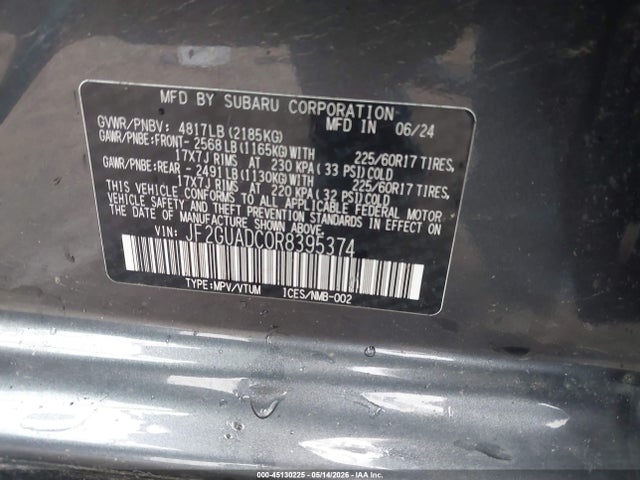 Aukcja sprzedaży 2024 Subaru Crosstrek Premium, vin: JF2GUADC0R8395374, numer aukcji: 45130225