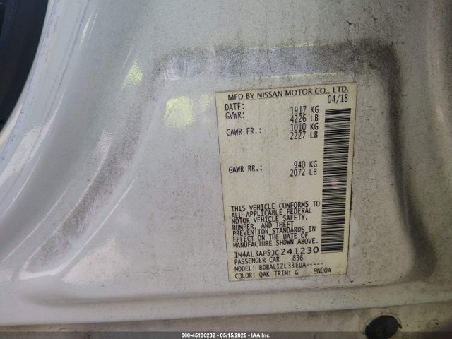 1N4AL3AP5JC241230 Nissan Altima 2.5 Sv