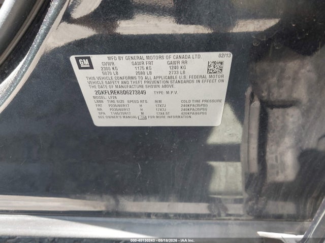 Продажа на аукционе авто 2013 Gmc Terrain Sle-1, vin: 2GKFLREK8D6273849, номер лота: 45130243