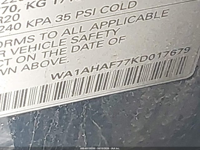 45130250 :رقم المزاد ، WA1AHAF77KD017679 vin ، 2019 Audi Q7 مزاد بيع