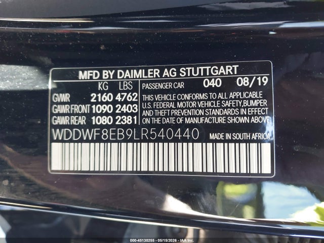 45130255 :رقم المزاد ، WDDWF8EB9LR540440 vin ، 2020 Mercedes-benz C 300 4matic مزاد بيع