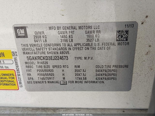 Продажа на аукционе авто 2014 Buick Enclave Premium, vin: 5GAKRCKD3EJ224673, номер лота: 45130266