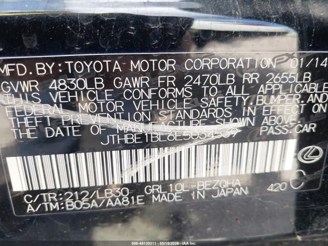 2014 Lexus Gs 350 მანქანა იყიდება აუქციონზე, vin: JTHBE1BL6E5034539, აუქციონის ნომერი: 45130311