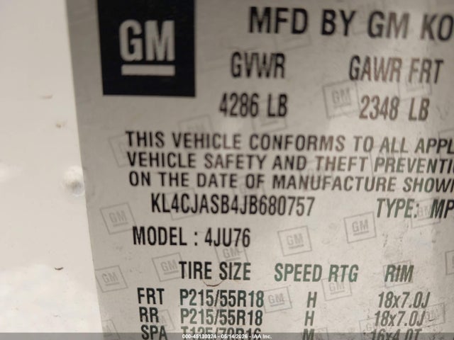 2018 Buick Encore Preferred მანქანა იყიდება აუქციონზე, vin: KL4CJASB4JB680757, აუქციონის ნომერი: 45130324