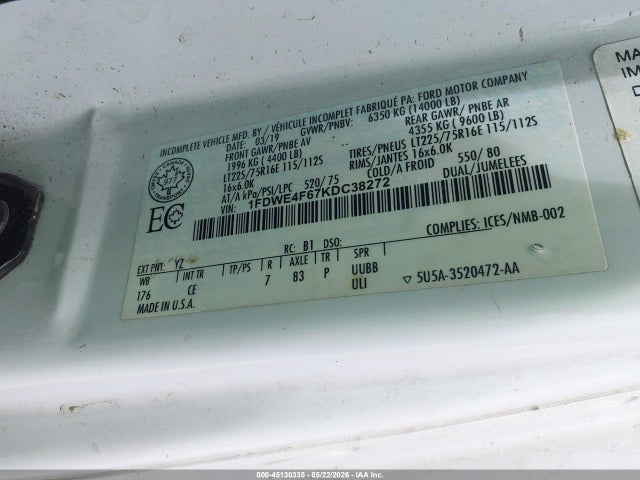 Aukcja sprzedaży 2019 Ford E-450 Cutaway, vin: 1FDWE4F67KDC38272, numer aukcji: 45130335