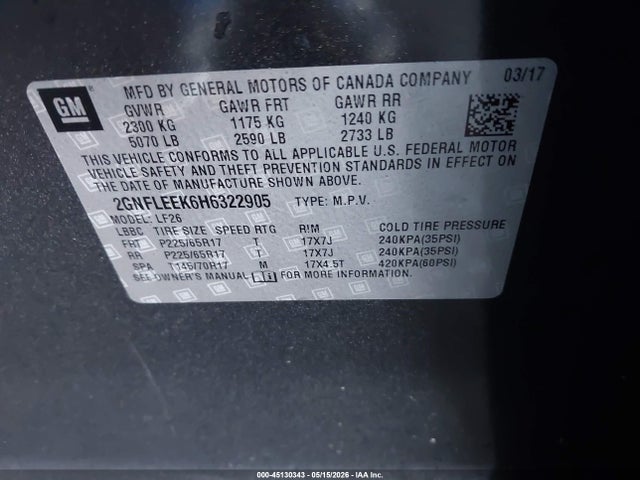 Chevrolet EQUINOX LS 2017 2GNFLEEK6H6322905 Image 9