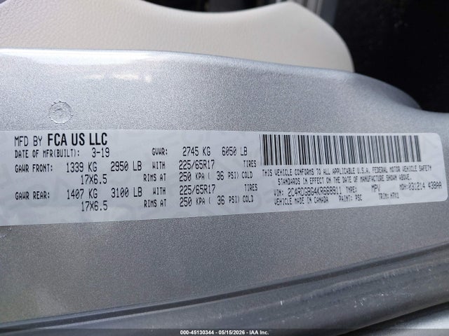 2019 Dodge Grand Caravan Se მანქანა იყიდება აუქციონზე, vin: 2C4RDGBG4KR668911, აუქციონის ნომერი: 45130344