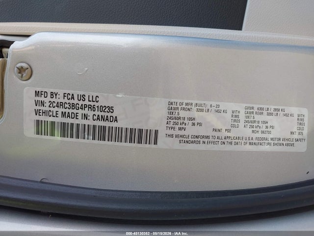 Продаж на аукціоні авто 2023 Chrysler Pacifica Touring L, vin: 2C4RC3BG4PR610235, номер лоту: 45130352