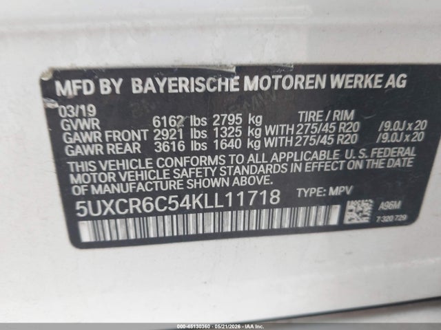 Продаж на аукціоні авто 2019 Bmw X5 Xdrive40i, vin: 5UXCR6C54KLL11718, номер лоту: 45130360