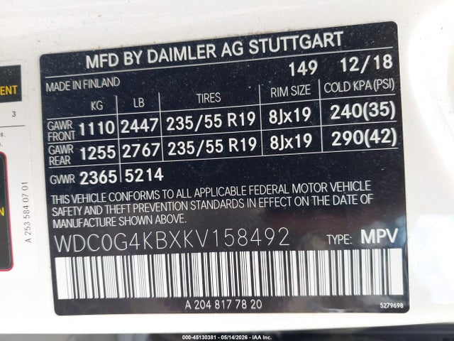 Продаж на аукціоні авто 2019 Mercedes-benz Glc 300 4matic, vin: WDC0G4KBXKV158492, номер лоту: 45130381