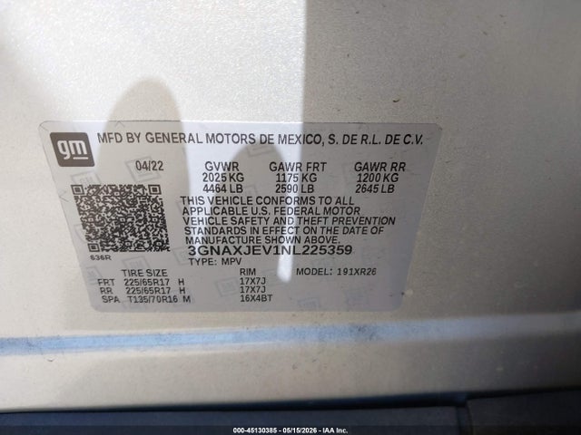 3GNAXJEV1NL225359 Chevrolet Equinox Fwd 2fl