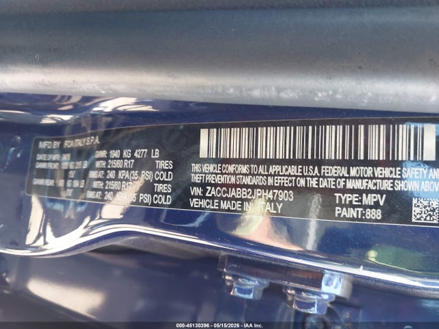 Продаж на аукціоні авто 2018 Jeep Renegade Latitude Fwd, vin: ZACCJABB2JPH47903, номер лоту: 45130396